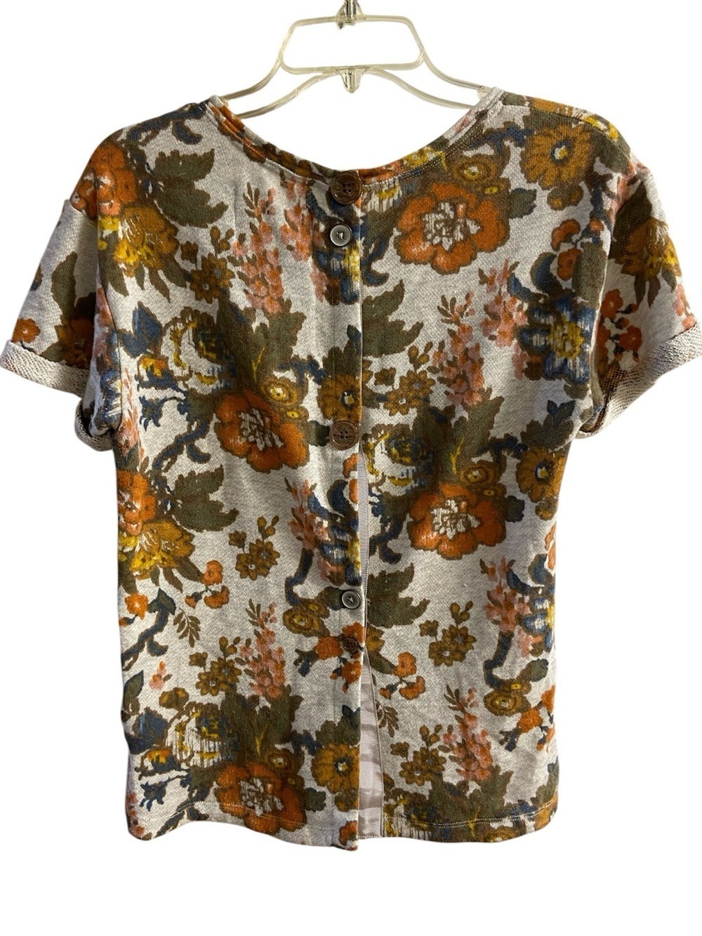 Saturday Sunday Anthropologie grey floral retro y2k short sleeve top Medium - Picture 2 of 8
